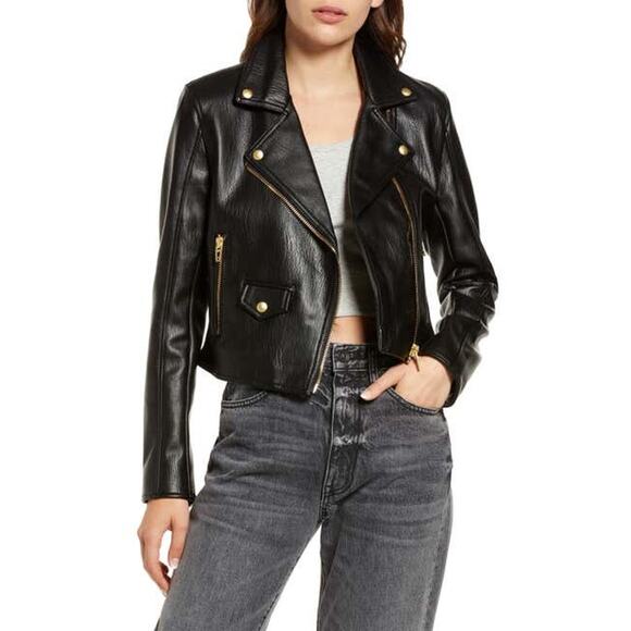 Blank NYC Moto Vegan Faux Leather Biker Motorcycle Jacket in Black Size Medium - Picture 14 of 14